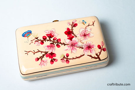 Hand painted Kashmir Naqashi Clutch – Cherry Blossom
