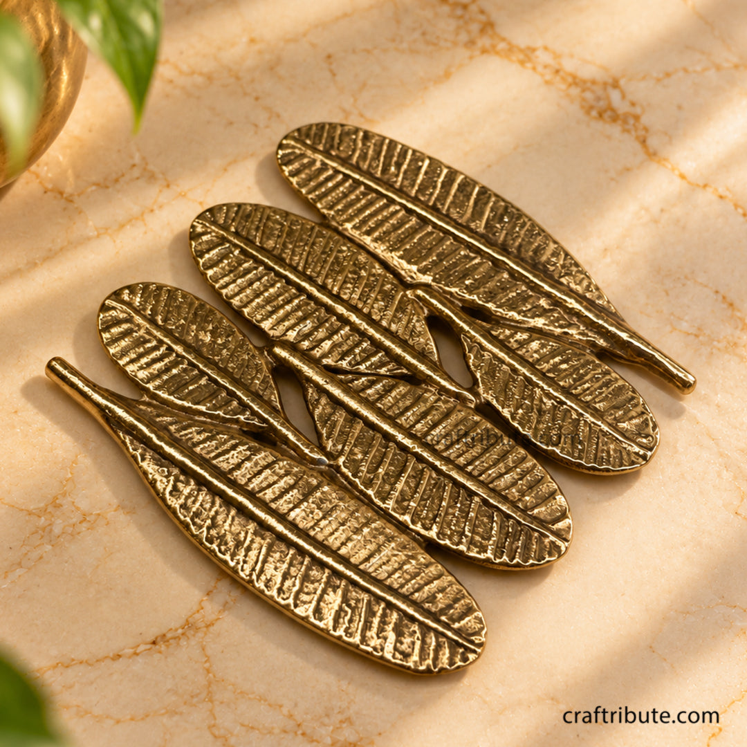 Handcrafted Brass Champa Leaf Coaster | 10 cm x 10 cm | Craftribute