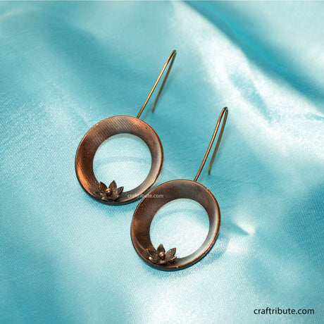 Handcrafted Copper earrings| Craftribute | Circle with a Flower