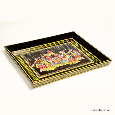 Hand Painted Wooden Serving Tray | Craftribute | Tikuli Art – Sangeet| 27 cm x 21 cm x 3 cm