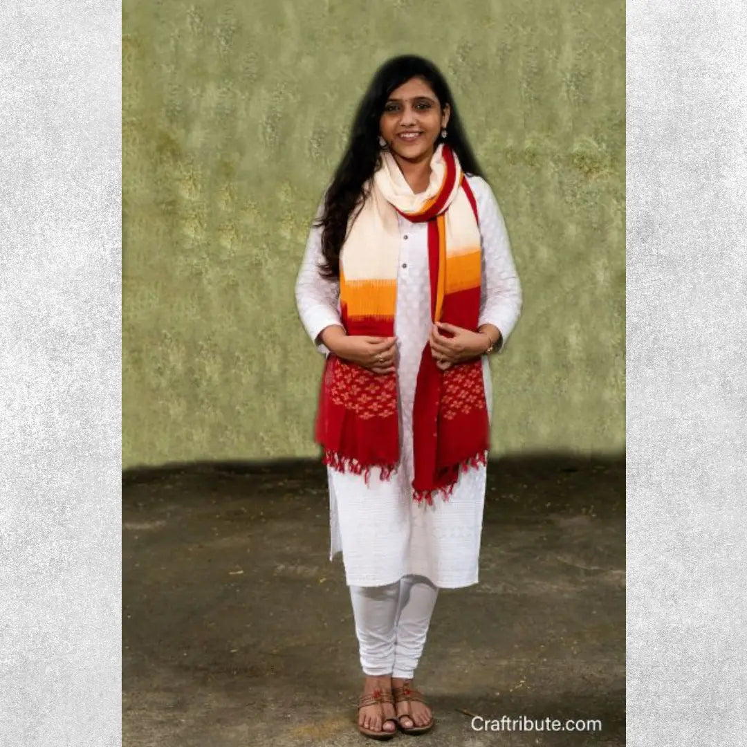 Double Ikat handwoven Red & Yellow Stole