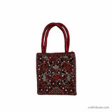 Unique Red & Grey floral design bag hand embroidered in Kutch Pakko style