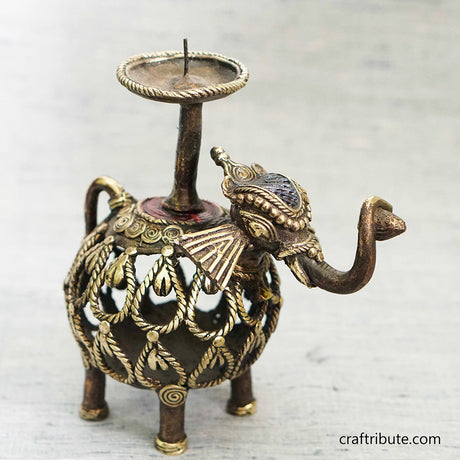 Dhokra Golu Elephant Candle Holder