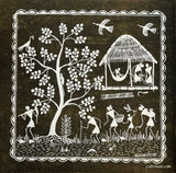 Authentic Tribal Warli Painting | Craftribute | Tree & House | Wall Decor 30 cm x 30 cm