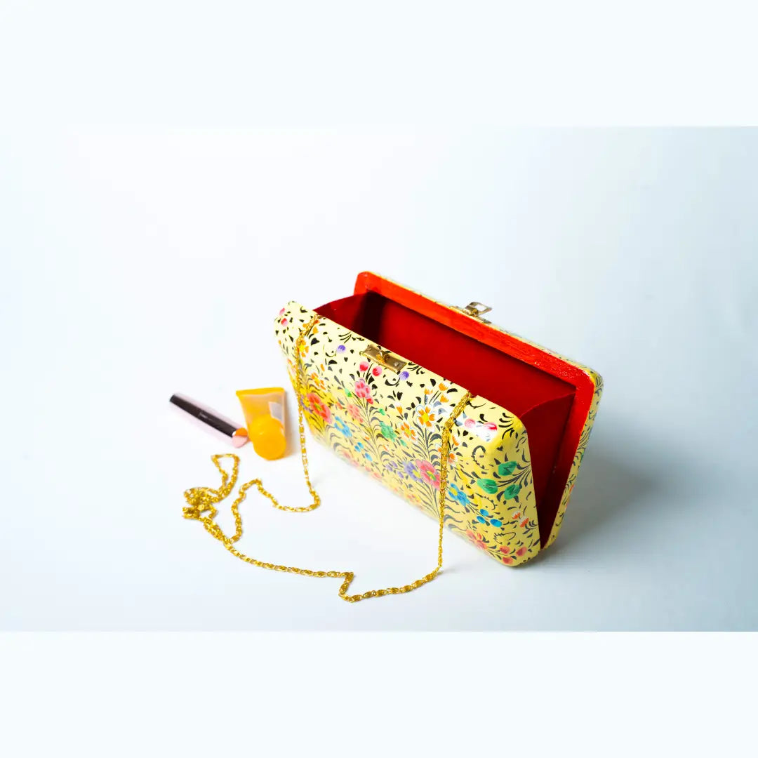 Hand painted Kashmir Naqashi Clutch – Yellow