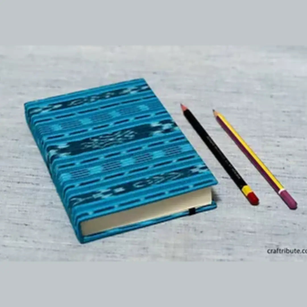 Handmade Paper Notebook with elastic band – Blue Ikat