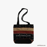 Back side of a Kutch Khudi Sebha, Hand Embroidered Tote Bag with Stripes in black & beige colour combination
