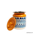 Hand painted Naqashi steel jar in white and blue geometric design with lid