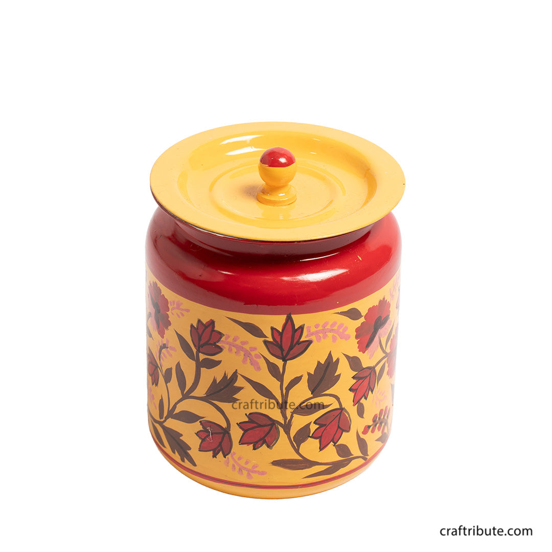 Hand painted Naqashi Steel Container with floral design from the scenic valley of Kashmir