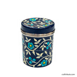 Hand painted steel container in jaipur blue pottery style by Naqashi artisans from Kashmir