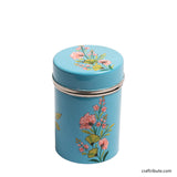 Naqashi hand painted steel container in sky blue and delicate floral design
