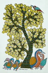 Gond Painting showcasing the flora and fauna and the creatures around in great detail