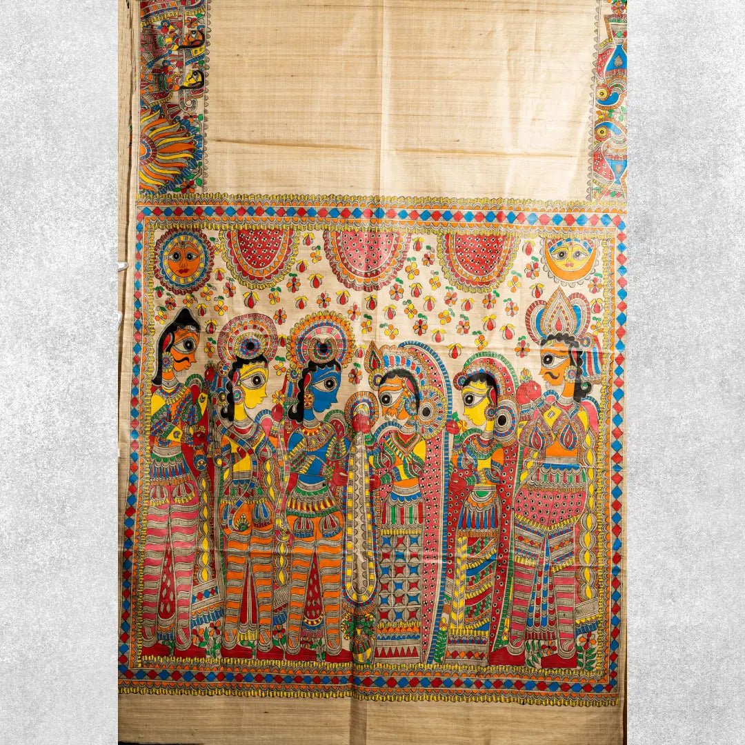 Madhubani Hand Painted Tussar Silk Saree
