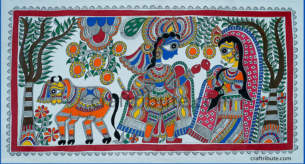 Madhubani Painting – Radha Krishna in Brindavan