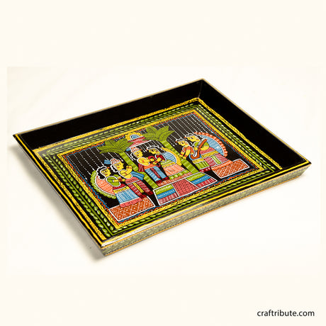 Hand Painted Wooden Serving Tray | Craftribute | Tikuli Art – Mandap | 27 cm x 21 cm x 3 cm