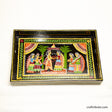 Tikuli Art hand painted wooden tray depicting an indian wedding in its full grandeur. Painted in attractive colours  on a black surface