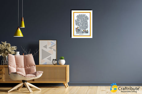 Grey Home Wall with framed Gond Painting 