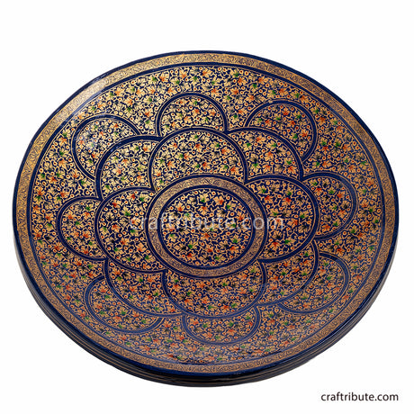 Paper Mache handcrafted and hand painted centre plate in Blue and Golden