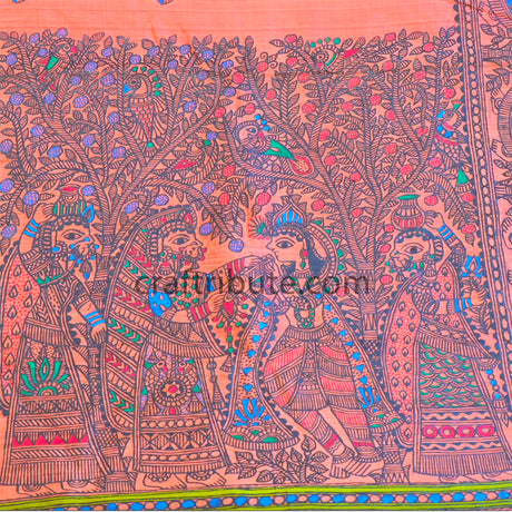 Madhubani Hand Painted Saree - Radha Krishna