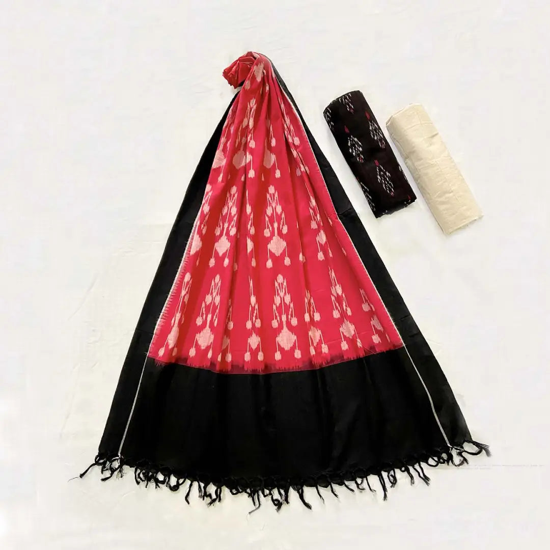 Pochampalli Patola (Double Ikat) Red & Black Handloom Dress Material