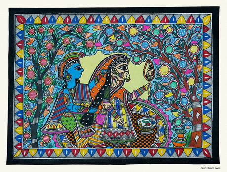 Madhubani Painting – Radha Krishna Reflection