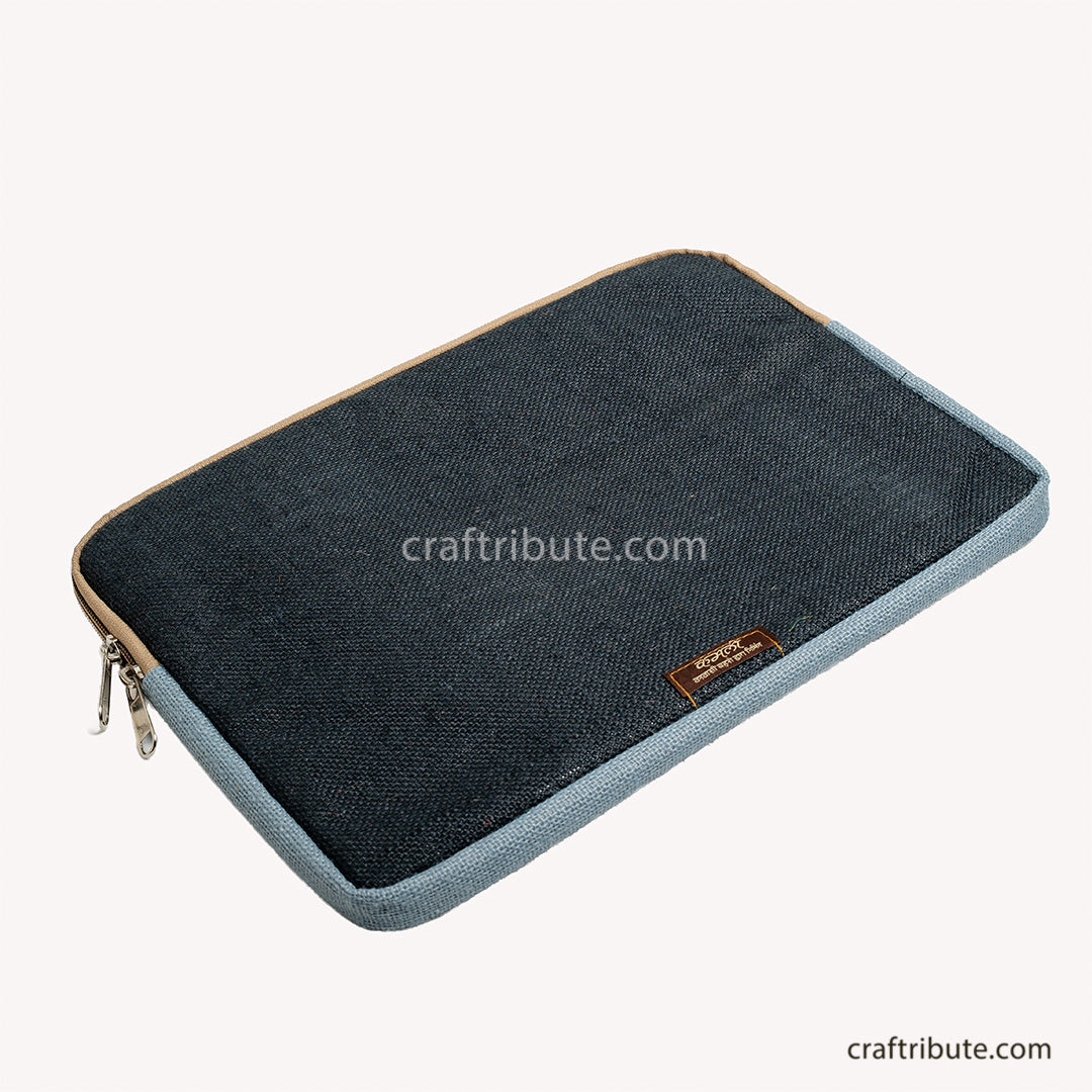 Back side of the hand embroidered eco friendly Laptop sleeve in attractive and classic combination of black & grey