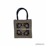 Elegant handbag with Neran Kutch hand Embroidery having a Scorpio ((Vicchi) design in attractive Black & Gold combination