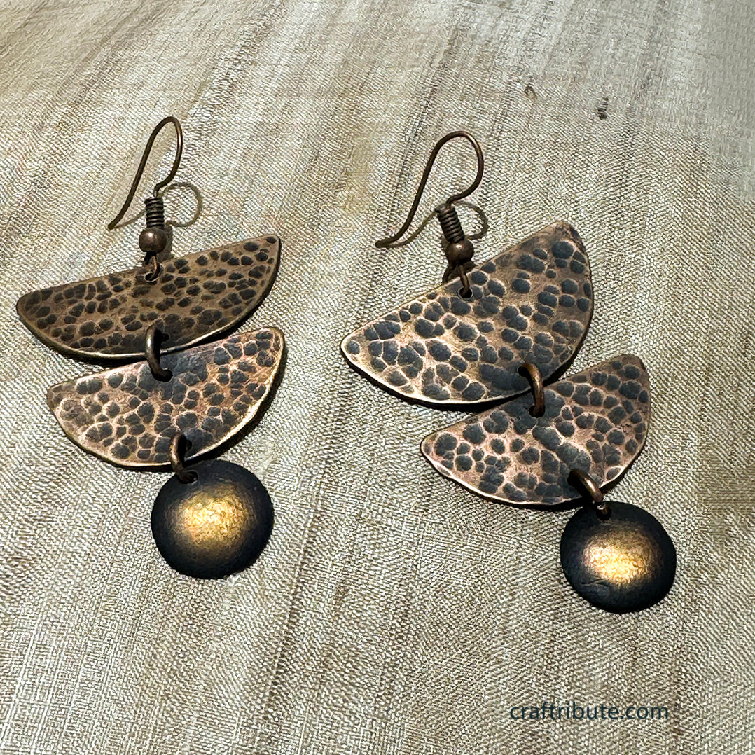 Handcrafted Copper Earrings | Craftribute | 3 Semi Circles