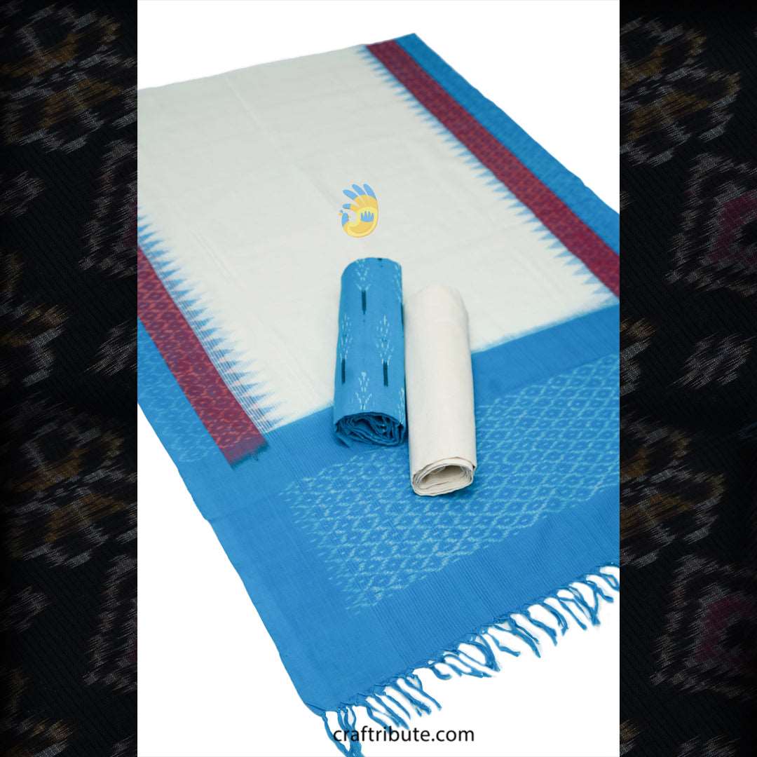 Pochampally Paagadu Bandhu (Double Ikat) Blue & White Dress Material