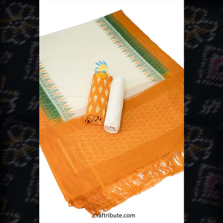 Pochampally Paagadu Bandhu (Double Ikat) White & Yellow Dress Material