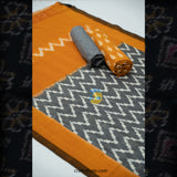 Pochampally Double Ikat pure cotton Yellow and Grey dress material with wave design dupatta showcasing the intricate weave and beautiful finish