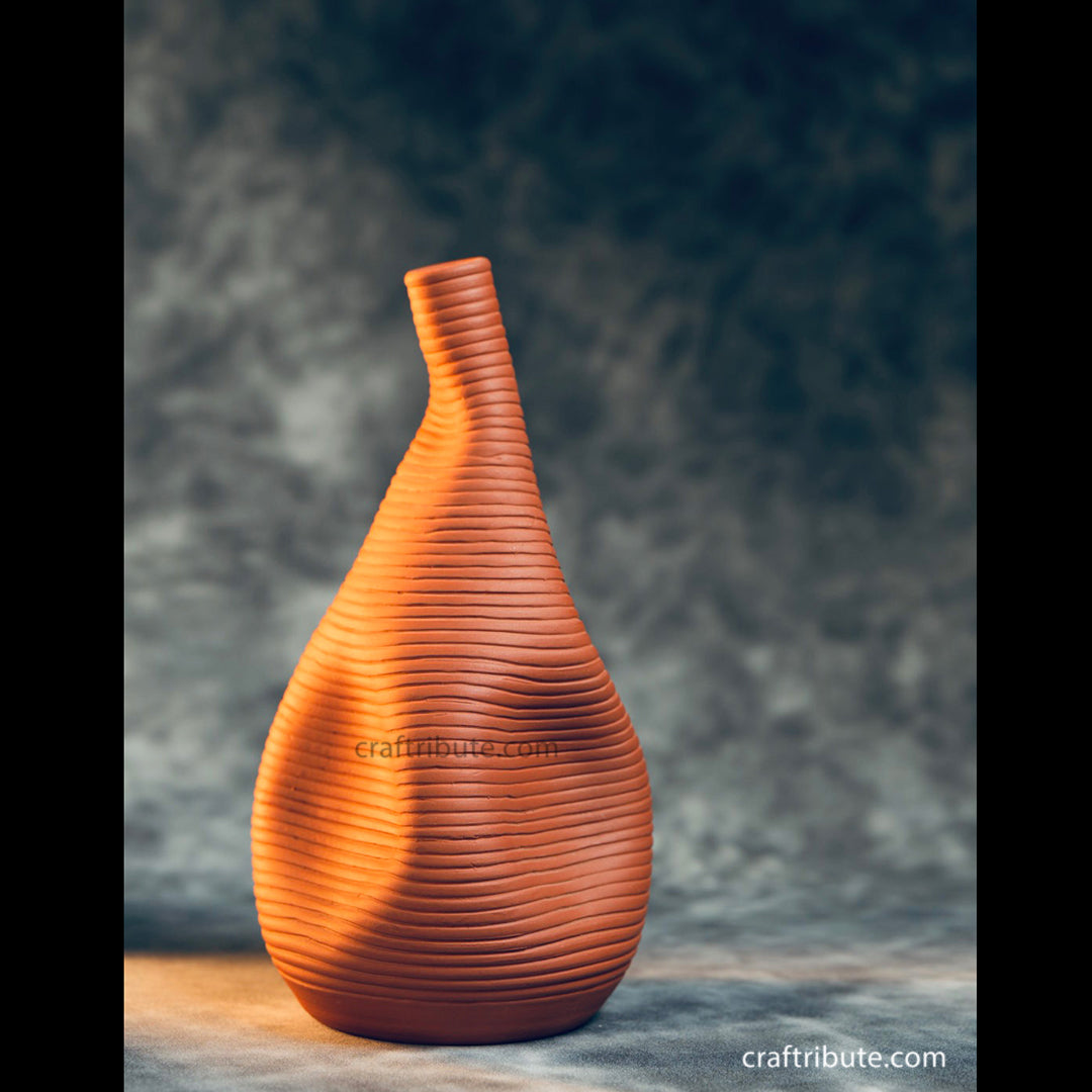 Craftribute | Terracotta Vase | Impressions | 23 cm(Height) x 8 cm(Base) x 2 cm(Opening)