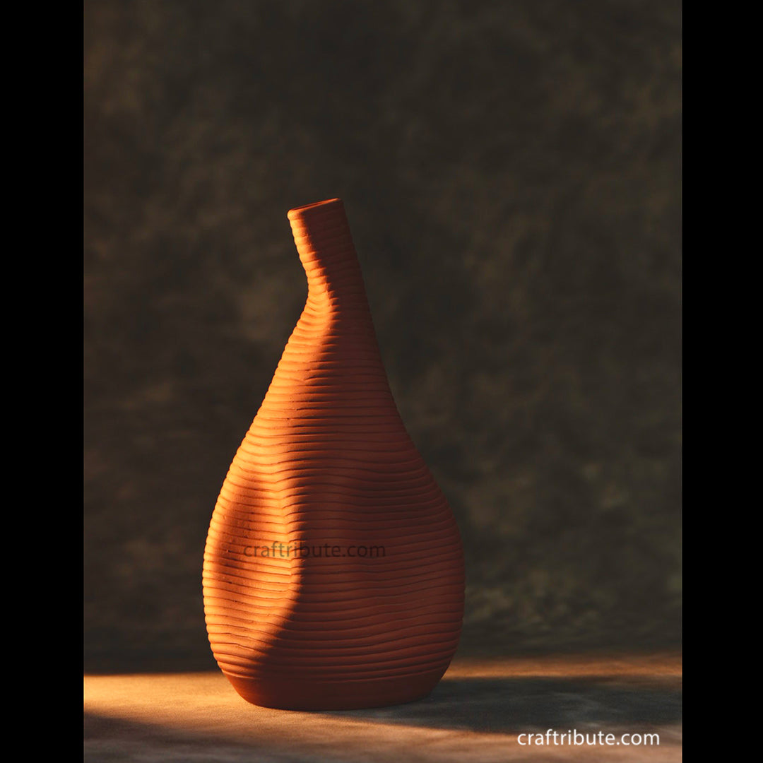 Craftribute | Terracotta Vase | Impressions | 23 cm(Height) x 8 cm(Base) x 2 cm(Opening)