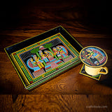 Tikuli art Medium size serving tray with intricate wedding design with attractive colours and matching coasters set