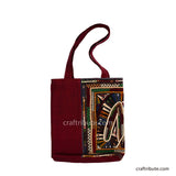 Back side of Red tote bag with Khudi Seba Kutch Embroidery with colourful design