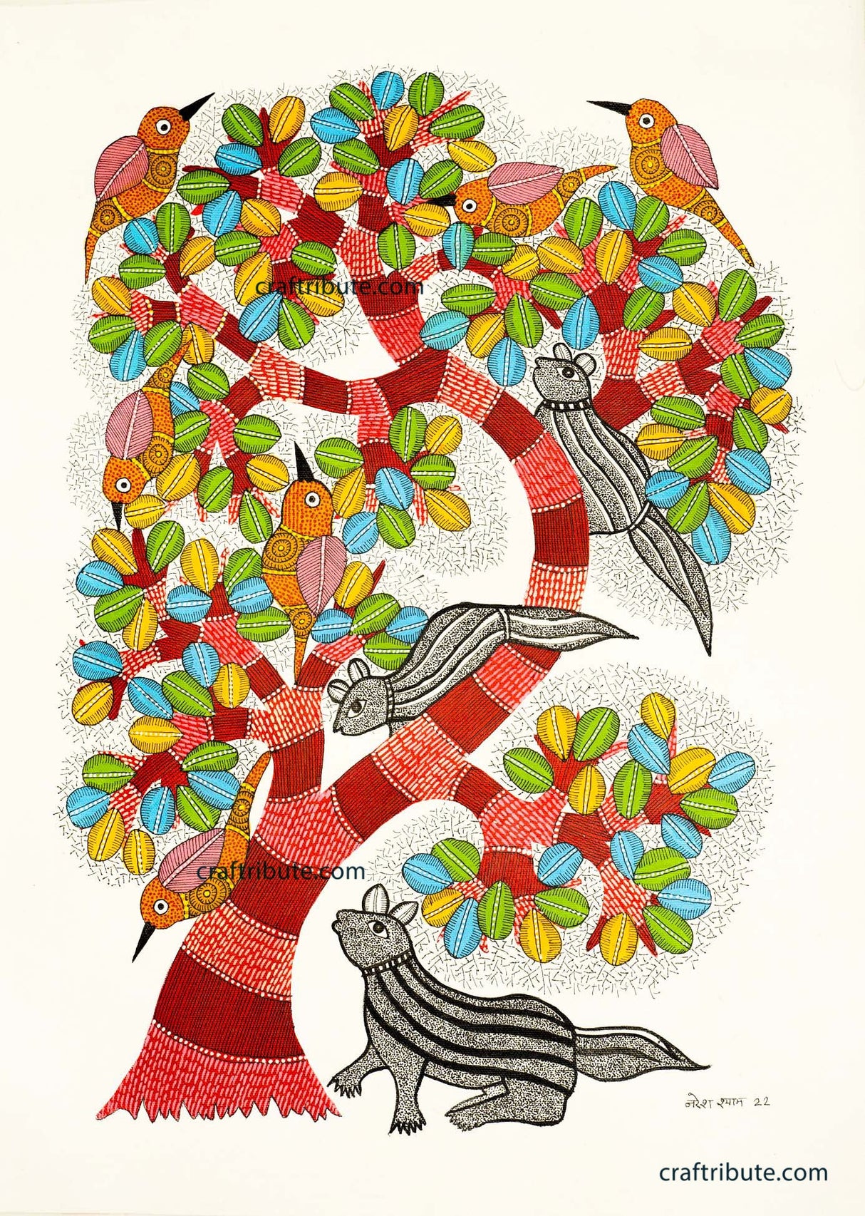 Gond Painting – Tree & Squirrels