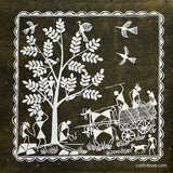 Tribal Warli Painting | Craftribute | Tree & Bullock Cart | Wall Decor 30 cm x 30 cm