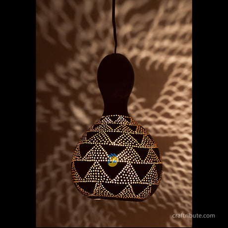 Tumba (Bottle Gourd Shell) Lamp – Triangles (L)