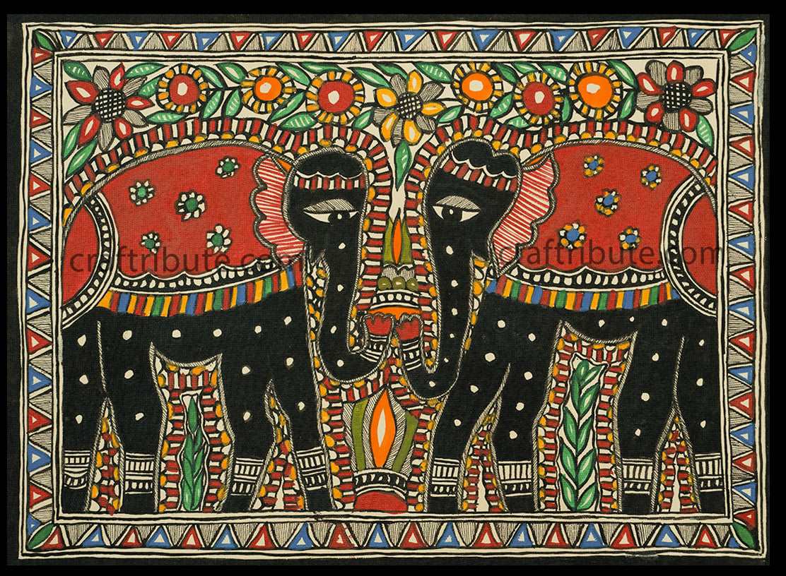 Madhubani Painting – Two Elephants