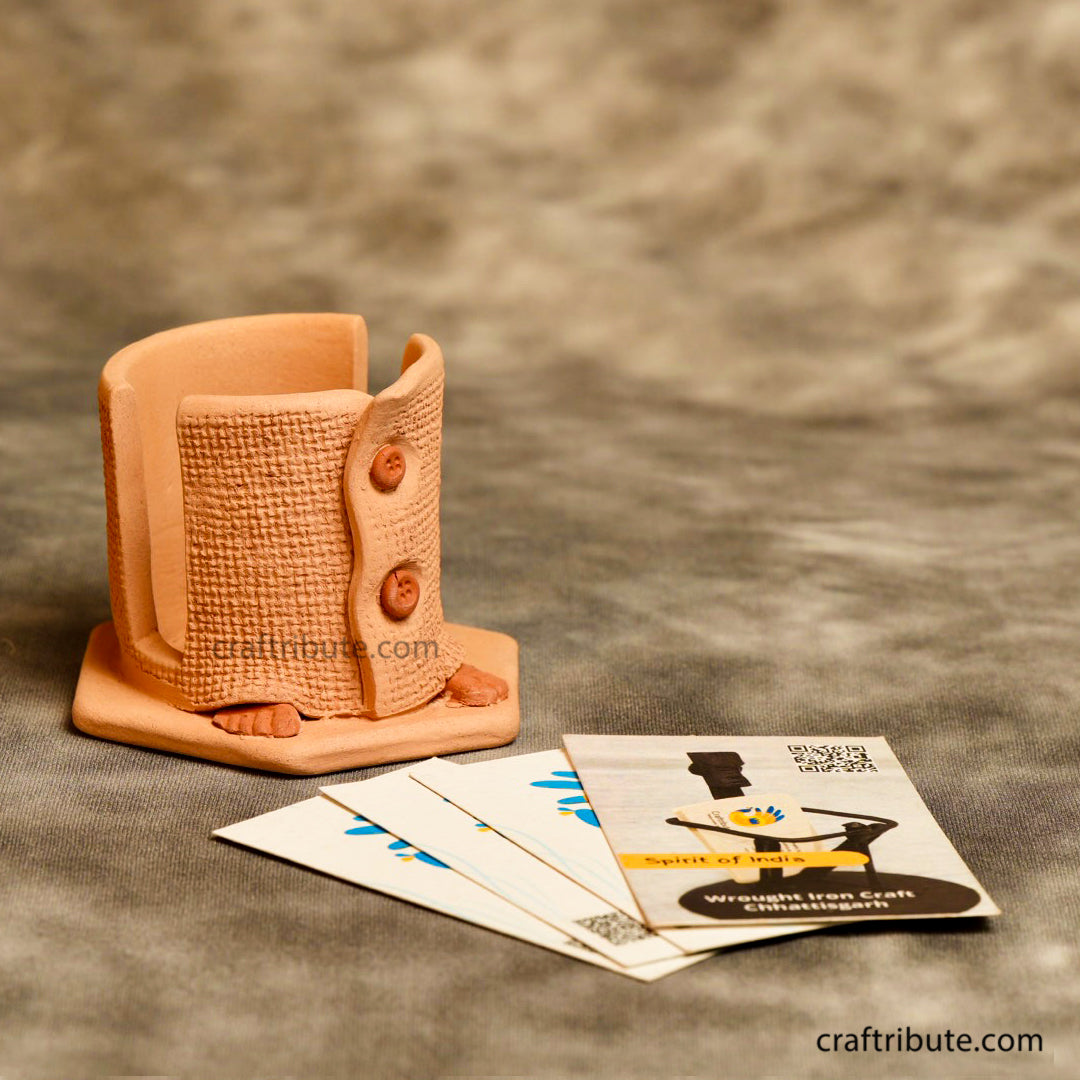 Craftribute | Terracotta Visiting Card Holder | Mr. Boots | 6 cm x 6.5 cm