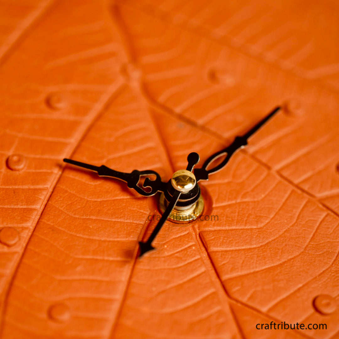 Terracotta Wall Clock - Teak Leaf Close Up