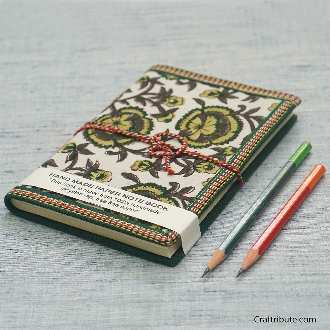 Handmade Paper Notebook – White and Green