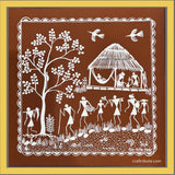 Authentic Tribal Warli Painting | Craftribute | Tree & House | Wall Decor 30 cm x 30 cm