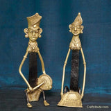 Dhokra Figurines – Tribal Couple - Man playing musical instrument, lady engaged in household chores