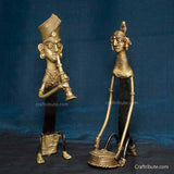 Dhokra Figurines – Tribal Couple 4 - Man playing musical instrument, lady engaged in household chores