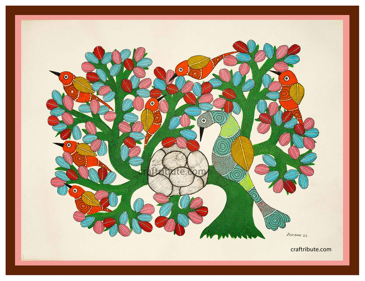 Gond Painting – Bird in the nest