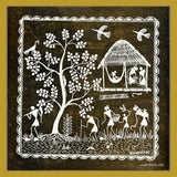 Authentic Tribal Warli Painting | Craftribute | Tree & House | Wall Decor 30 cm x 30 cm