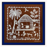 Tribal Warli Painting | Craftribute | Palm Tree and House | Wall Decor 30 cm x 30 cm