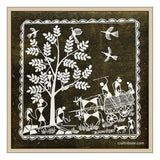 Tribal Warli Painting | Craftribute | Tree & Bullock Cart | Wall Decor 30 cm x 30 cm